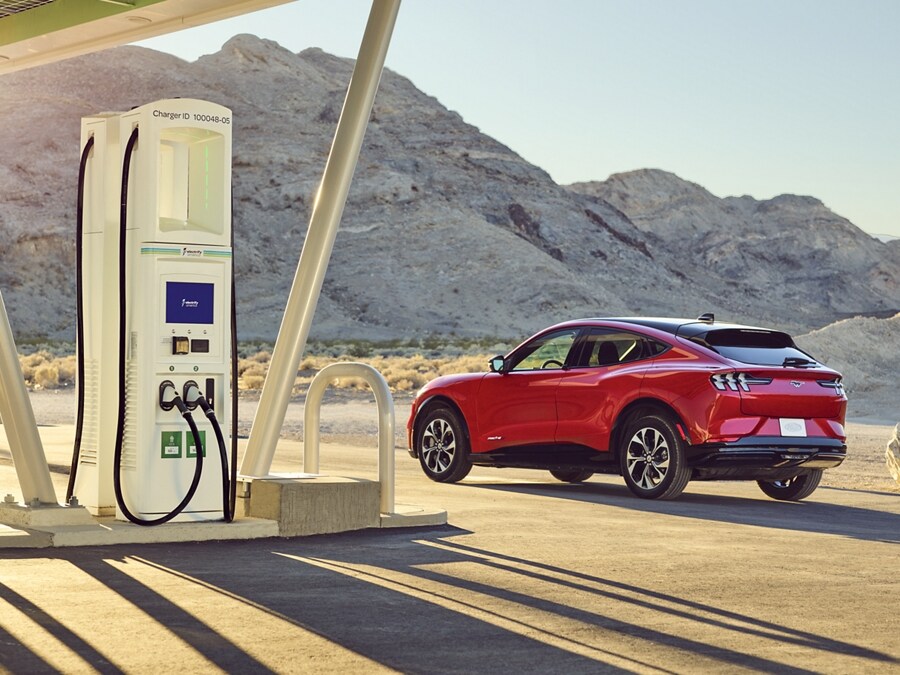 Ford Mustang Mach-E charging at public EV station