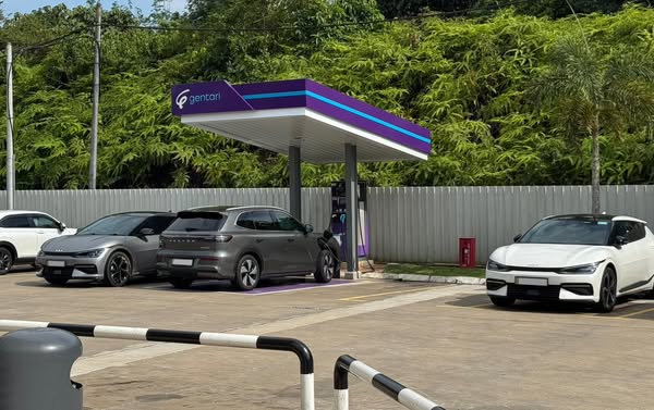 Electric car charging at LPT2 petrol station