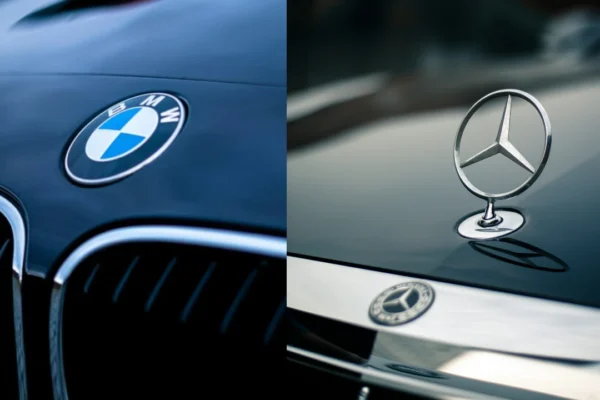 Mercedes and BMW logos side by side symbolizing collaboration