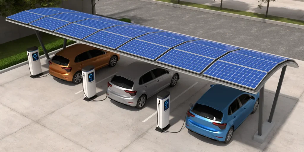 Solar-roof EV charging canopy with BESS storage