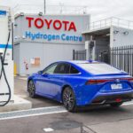 Toyota Mirai hydrogen fuel cell car at refueling station