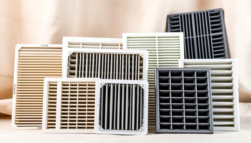 A collection of high-quality cabin air filters, neatly arranged against a soft, natural backdrop. The filters are shown in detail, with their intricate pleated designs and various sizes and shapes to fit different vehicle models. Soft, even lighting illuminates the filters, highlighting their textures and materials. The overall composition conveys a sense of curation and attention to detail, reflecting the importance of choosing the right cabin air filter for optimal vehicle performance and air quality. The image aims to guide the viewer in selecting the best filter for their needs.