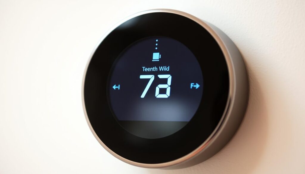 A detailed close-up view of a modern digital thermostat, showcasing its sleek, minimalist design and intuitive touch interface. The thermostat is set against a clean, neutral background, with soft, diffused lighting highlighting its various control buttons and display screen. The scene conveys a sense of simplicity and accessibility, emphasizing the straightforward nature of thermostat replacement. The image should provide a clear visual representation of the core components and functionality of a typical thermostat, allowing the viewer to understand the key elements involved in a DIY replacement project.
