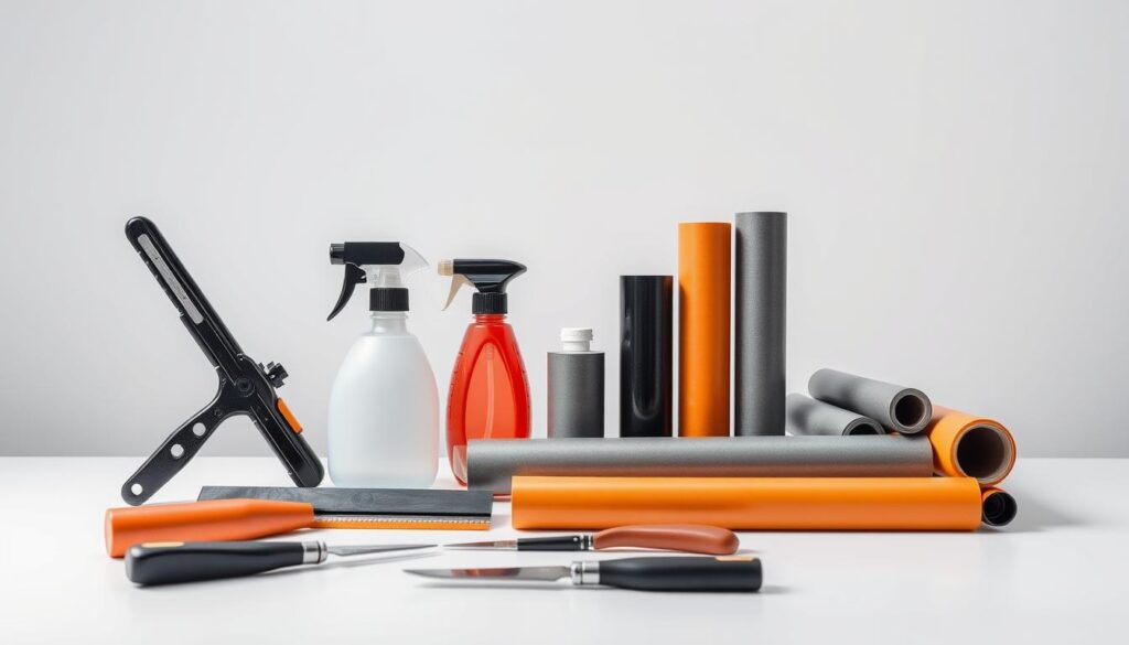 A well-lit, high-resolution studio photograph of a neatly arranged collection of DIY car window tinting tools, including a tinting film applicator, a squeegee, a utility knife, a spray bottle, and tinting film rolls. The tools are displayed on a sleek, minimalist table against a plain backdrop, allowing the details and textures of the equipment to stand out. The lighting is soft and diffused, creating a clean, professional-looking image that showcases the essential tools needed for a successful DIY car window tinting project. A well-lit, high-resolution studio photograph of a neatly arranged collection of DIY car window tinting tools, including a tinting film applicator, a squeegee, a utility knife, a spray bottle, and tinting film rolls. The tools are displayed on a sleek, minimalist table against a plain backdrop, allowing the details and textures of the equipment to stand out. The lighting is soft and diffused, creating a clean, professional-looking image that showcases the essential tools needed for a successful DIY car window tinting project.